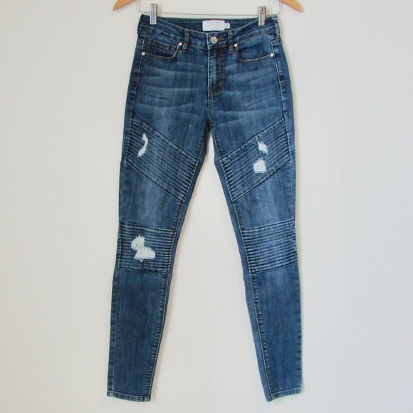Straight Jeans Distressed Moto Mid Rise Skinny Stretch Kendall + Kylie Size 25 - Picture 2 of 15